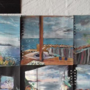 Etudes de paysages marins gouaches, crayons de couleurs...