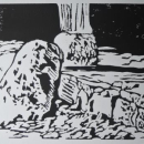 linogravure les pierres  Geneviève BALICHARD